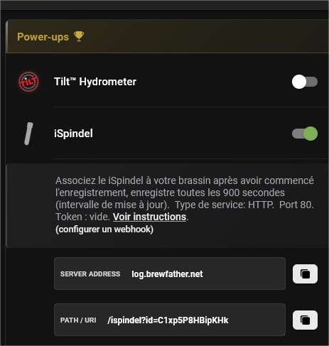 Réglages Brewfather iSpindel