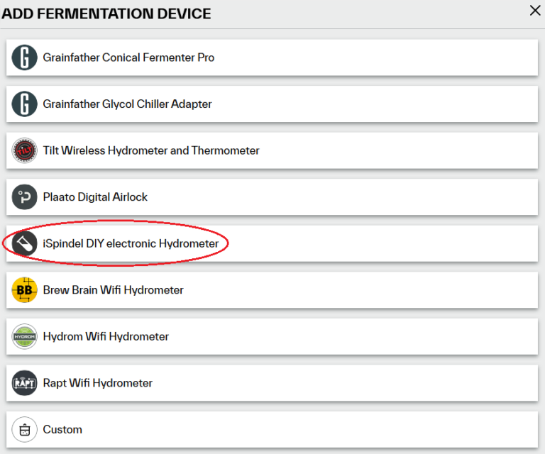 Configuration HTTP iSpindel Grainfather