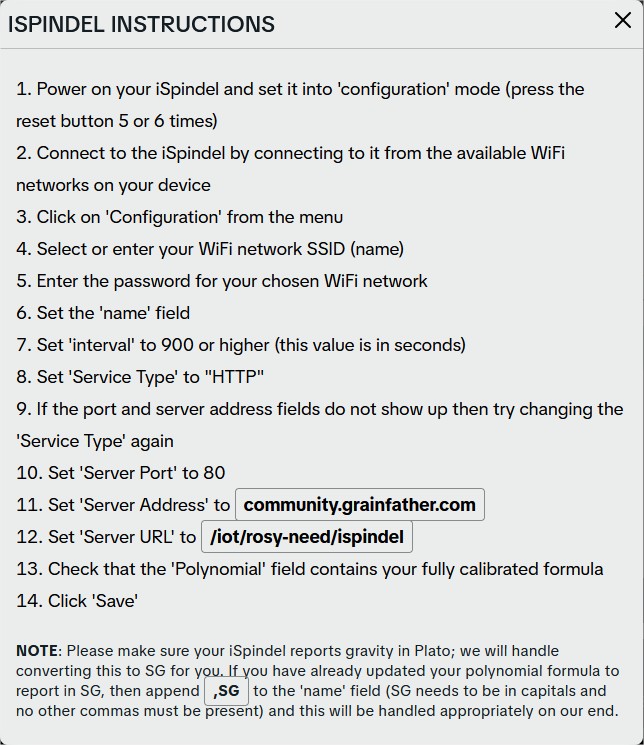 Configuration HTTP iSpindel Grainfather