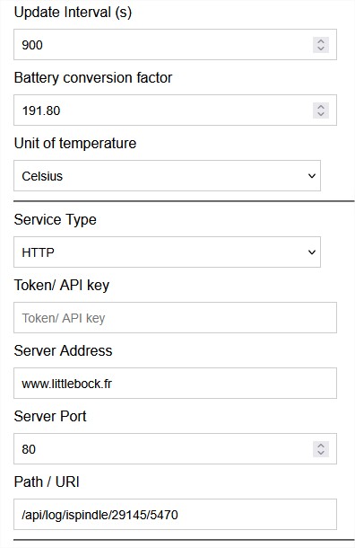 Configuration HTTP LittleBock iSpindel